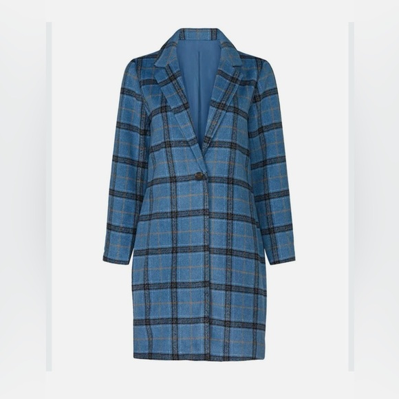 Cupcakes and Cashmere Womens Coronet Blue Plaid Robyn Coat One Button Size XS - Picture 2 of 8